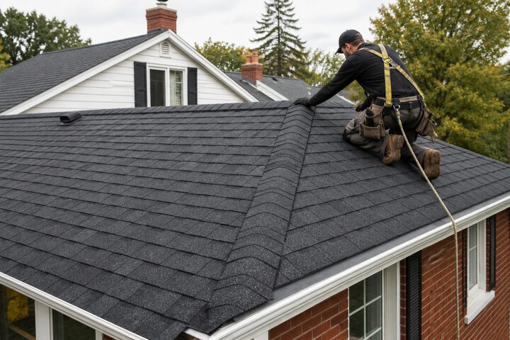 Finished asphalt-shingle roof on an Ottawa home